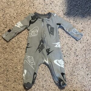 Nike Gray Logo Allover Baby Footed One-Piece
